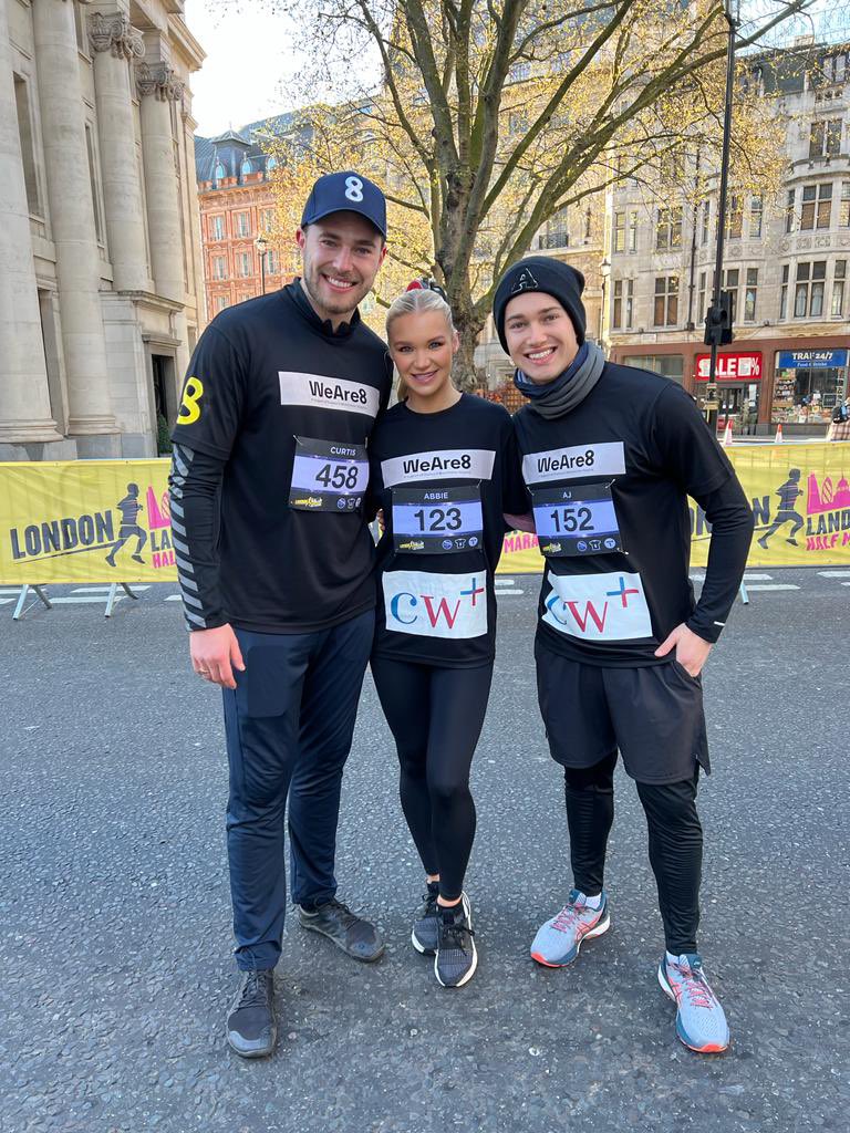 Congrats to our #8Family @AbbieQuinnen @Aj11Ace @CurtisPritchard for running the London Landmarks Half-Marathon today in support of @cwpluscharity 👏 Donate your #WeAre8 earnings to CW+ to support all of the incredible work they do!