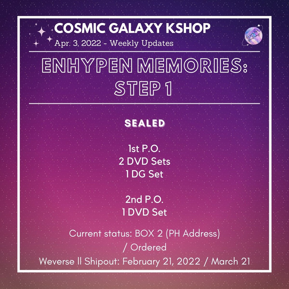 CGKShop's tweet photo. #CG_WeeklyUpdates
April 3, 2022 - Weekly Updates
🌟DICON PC 101: Custom Book
🌟Fromis_9 Hand Signed
🌟Fromis_9 MG
🌟EN- Memories: Step 1
💟For ongoing lapags:
check #/CG_Ongoing
💟For weekly proofs:
check #/CG_WeeklyProofs
💌DM for concerns and clarifications https://t.co/Q1X9dpyrRs