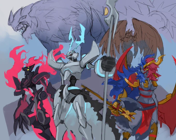依頼された他の方がデザインしたオリジナルデジモン絵描き中/ロイヤルナイツ絵オマージュ 