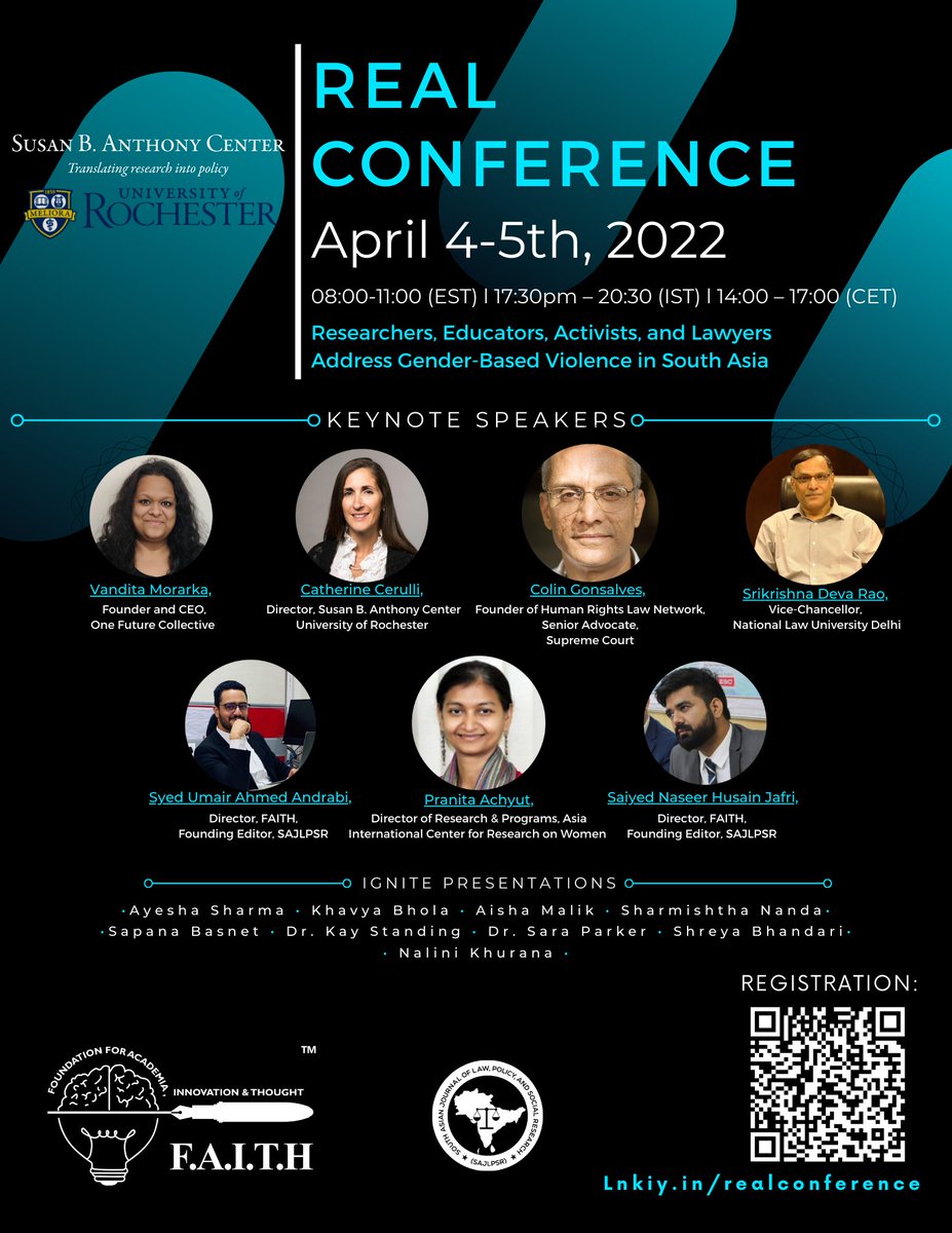 academia_for's tweet photo. REAL Conference: Researchers, Educators, Activists, and Lawyers Address Gender-Based Violence in South Asia. April 4-5th. #research #educators #Activist  #lawyers #genderbasedviolence 
Register at: https://t.co/l94jOgLabs https://t.co/SxWghGLIak