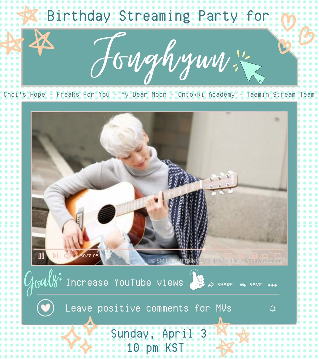 freaksforyou's tweet photo. 🎂Birthday Streaming Party for #JONGHYUN🐶

💜Starts Now

🥳Join @OntokkiAcademy @mydearmoonkjh @freaksforyou @Chois_Hope @TaeminStream

🎞Playlist: https://t.co/FQFvvE9BYU
#️⃣ #JonghyunBirthdayStreaming
❤️Leave positive comments
💬Share screenshots📷

#온유 #종현 #키 #민호 #태민 https://t.co/FUrnQqrhdl