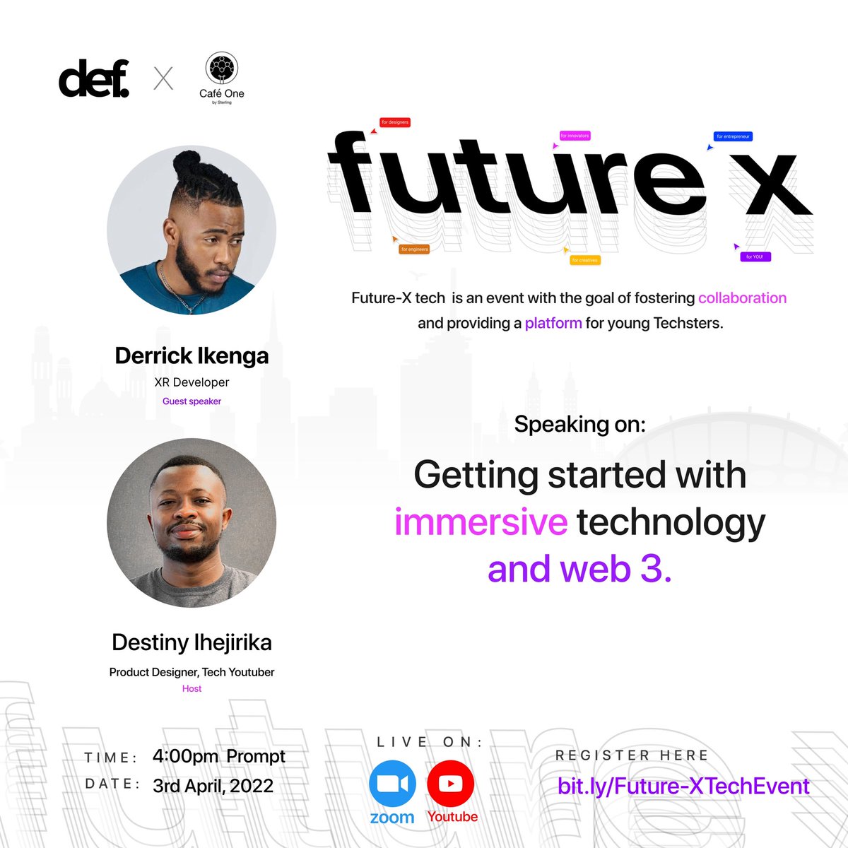 DlexEffect's tweet photo. 4pm Today I would be hosting the Second Virtual Future x event.
This would be a super interactive and informative session. Cant wait to see you . Thanks to @CafeOne_Ng and #teamDef . https://t.co/4AAJSYtqp4