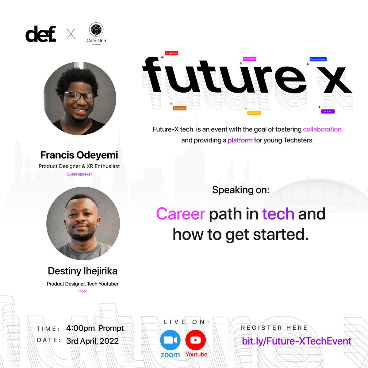 DlexEffect's tweet photo. 4pm Today I would be hosting the Second Virtual Future x event.
This would be a super interactive and informative session. Cant wait to see you . Thanks to @CafeOne_Ng and #teamDef . https://t.co/4AAJSYtqp4