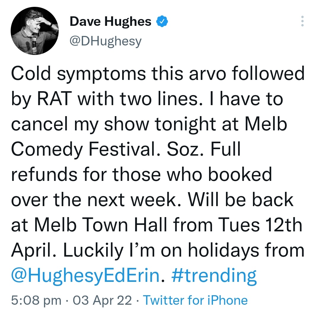 Witness Dave Hughes pathetic word gymnastics to avoid saying he has covid symptoms and tested positive to covid...#MelbComedyFestival #HughesyIsAProblem #COVID19 #auspol