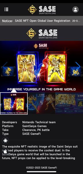 SASENFT888's tweet photo. Saintseiya Games has completed the registration and officially snapped up the blind box to obtain SASE NFT, which can be sold on the trading floor or pledged for mining. https://t.co/GAxREKFgWp