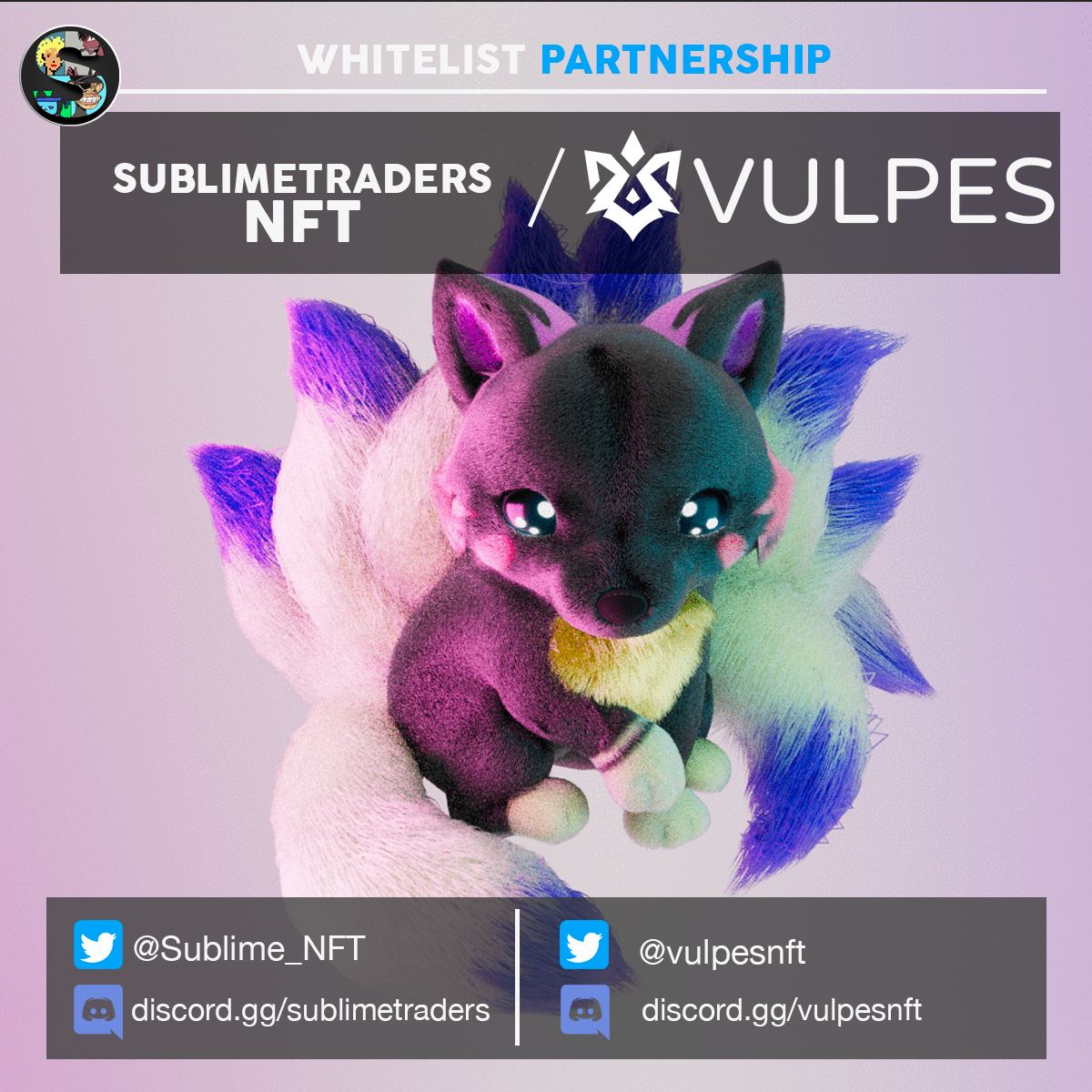 Sublime_NFT's tweet image. Collab with @vulpesnft 

🎁NFT WL #Giveaway ! 🎁 

Prizes: 
🏆 1 NFT 
🏆 5 WL 

Must: 
1️⃣ Follow  @Sublime_NFT &amp;amp;  @vulpesnft
2️⃣ Like &amp;amp; RT &amp;amp; Tag  Friends 
3️⃣ Join discord.gg/sublimetraders

#NFTCommunity #NFTGiveaways #NFTWhitelist #FreeMint #kawaii #opensea