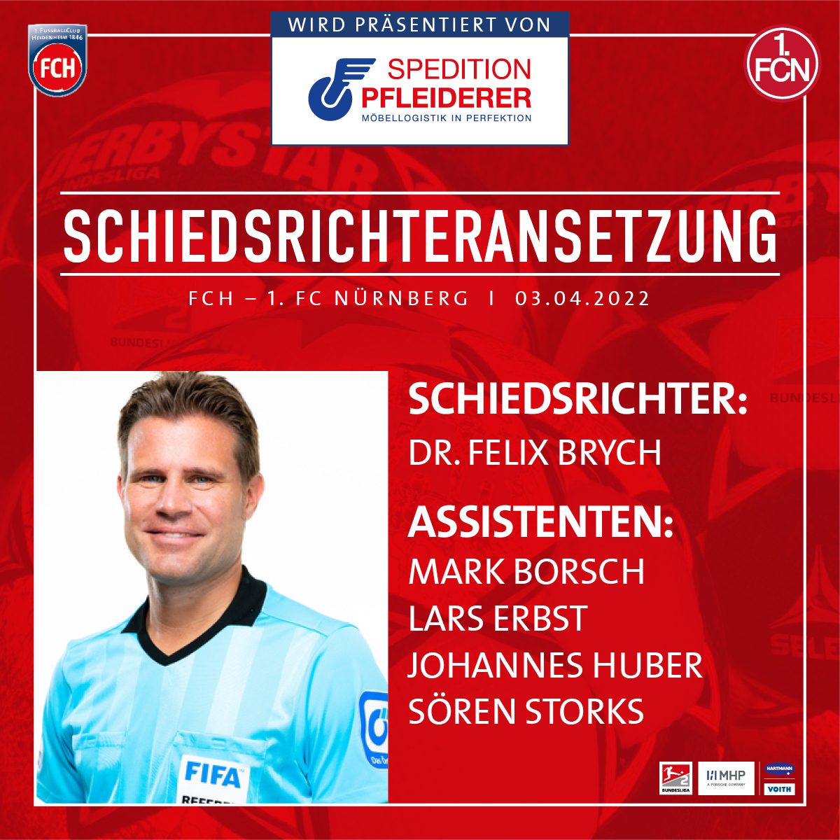 FCH1846's tweet photo. Spedition #Pfleiderer präsentiert die Schiedsrichteransetzung: Für Dr. Felix Brych ist die heutige Partie der erste Saisoneinsatz mit FCH Beteiligung.
🔴🔵 Zweite Liga. Erste Liebe. #NurDerFCH #FCHFCN https://t.co/aRU6tKk1GT