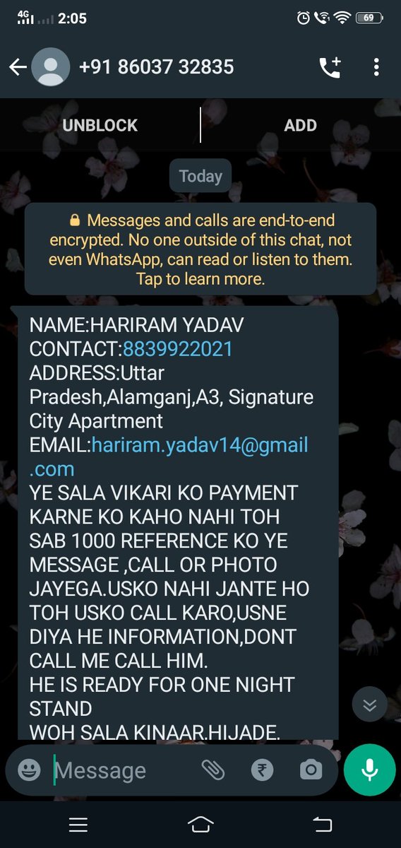 AditiPradha's tweet photo. @mpcyberpolice 
Sir, I'm receiving continuous threats and offensive messages from a number - +91 86037 32835

The person sending these messages says that my number was given to him as a guarantor by some other guy named Hari, who I don't even know.
Please help! He is torturing me https://t.co/v7Mn6RD6HT