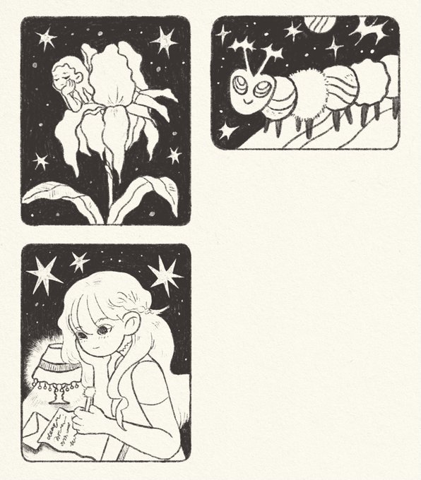 some doodles, prompts from folks on instagram: flower, alien caterpillar and love letter 