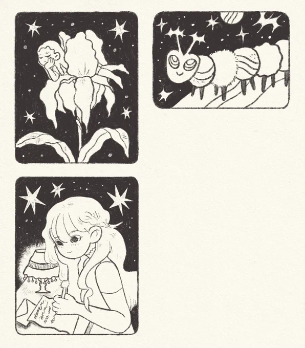 some doodles, prompts from folks on instagram: flower, alien caterpillar and love letter 