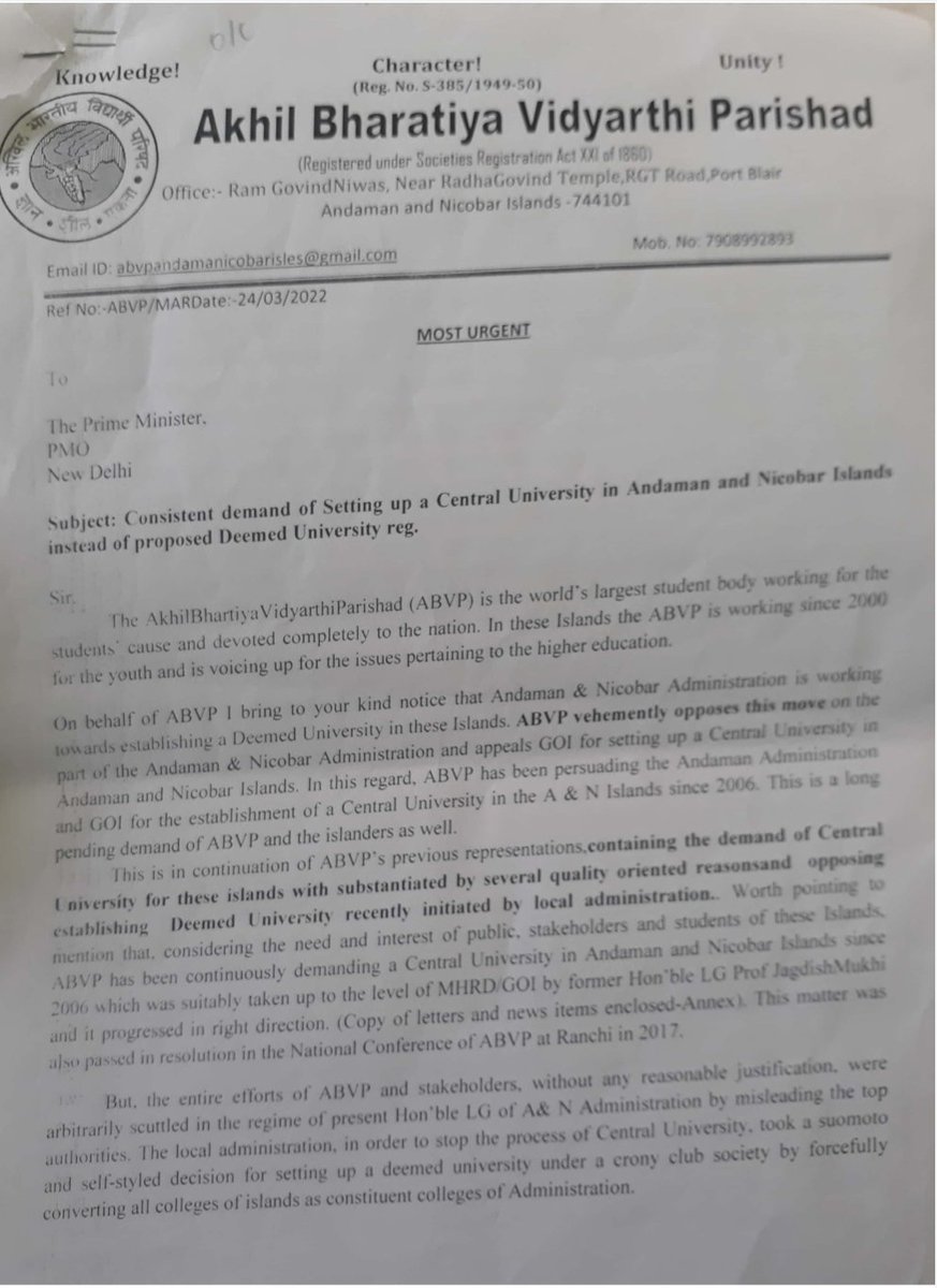 ABVP_ANI's tweet photo. Proposed Deemed University of A&amp; N Administration will ruin the educational system of Andaman and Nicobar Islands.  We firmly support for establishment of Central University and oppose Deemed University to save education in Andaman. https://t.co/YasK8p34fI