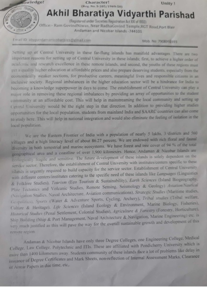 ABVP_ANI's tweet photo. Proposed Deemed University of A&amp; N Administration will ruin the educational system of Andaman and Nicobar Islands.  We firmly support for establishment of Central University and oppose Deemed University to save education in Andaman. https://t.co/YasK8p34fI