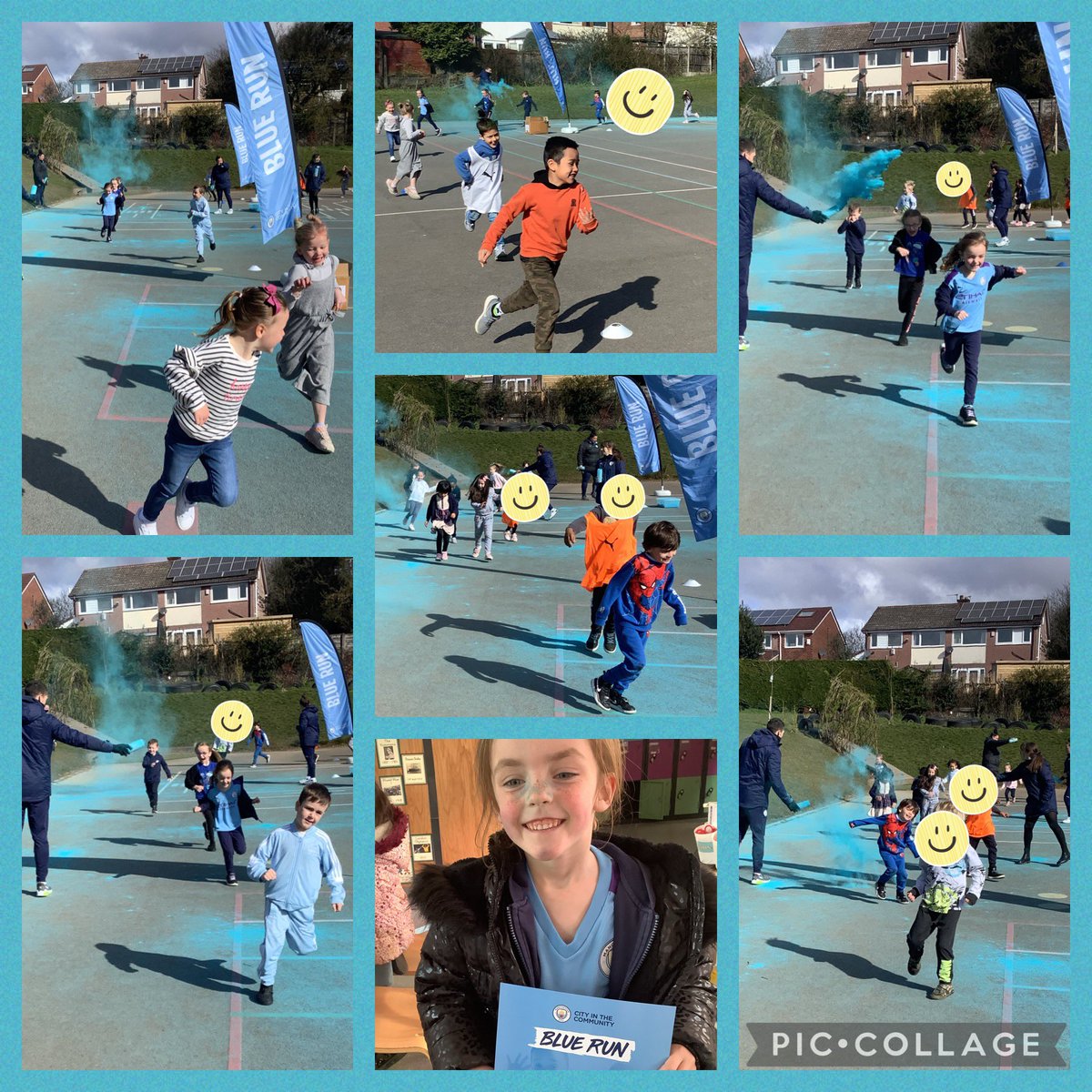 Class 3 were definitely looking blue BUT not feeling blue at the fabulous #BlueRun2022 💙 laughs and smiles all around 😆 @citctweets #sjsbPE @StJosephStBede