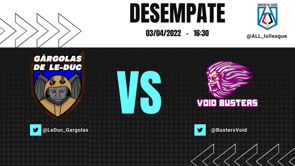 LeDuc_Gargolas's tweet photo. Hoy nos lo jugamos todo! 
Desempate para entrar a play off!
🏆@ALL_lolleague
🆚@BustersVoid
#GoGargolas #StrongLikeARock https://t.co/XMhNO8IOxj