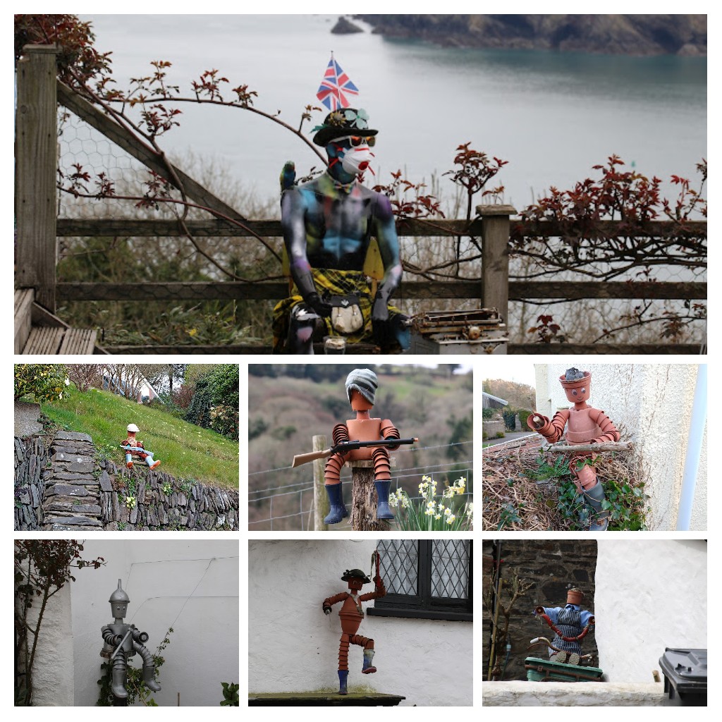 martgathercole's tweet photo. Quirky flowerpot men abound in #berrynarbor some appear quite threatening, we may have inadvertently entered a Devonian cult village 😱 https://t.co/Rcc5K3Ubcx