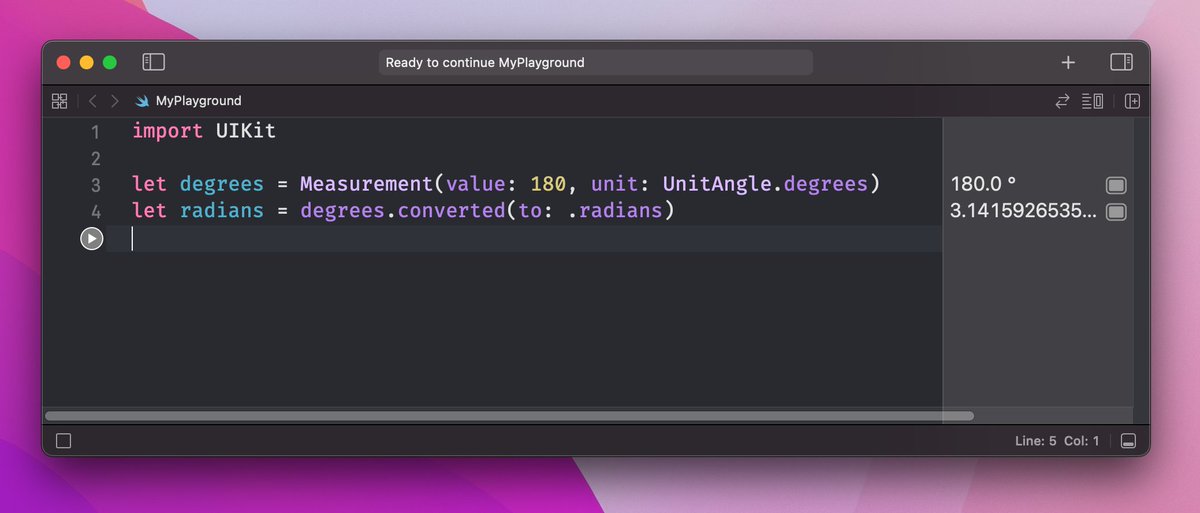 simonbs's tweet photo. Tip: Starting from iOS 10 you don’t need your own function to convert from degrees to radians. Instead you can use the Measurement type. https://t.co/Vorir6QL8a