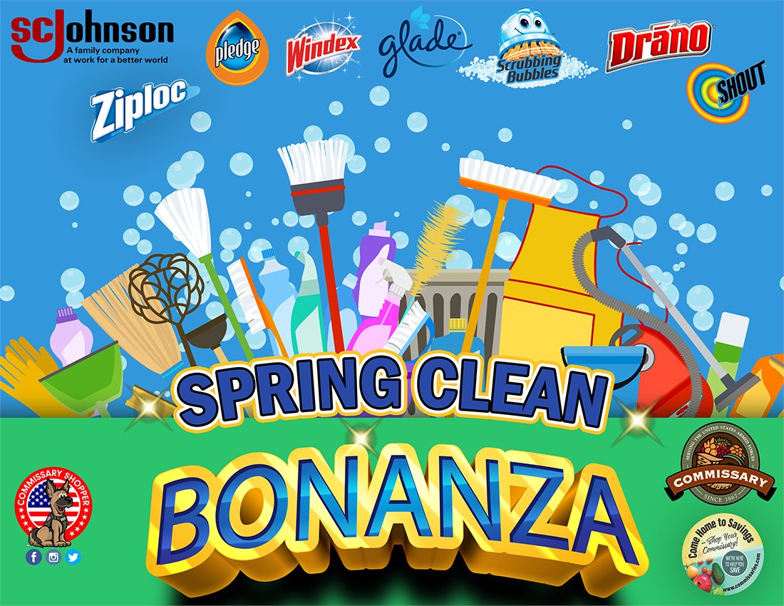 YourCommissary's tweet photo. It's that time of year again!😁 Visit your Commissary for a BONANZA of popular @SCJohnson cleaning items!🛒🙌
#springcleaning #springcleaningtime #springcleaningday #cleanhouse #shopmilitary #milfam #militarylife #militarywife #milso #cleaning #deepclean #household https://t.co/NwvavKYpz2