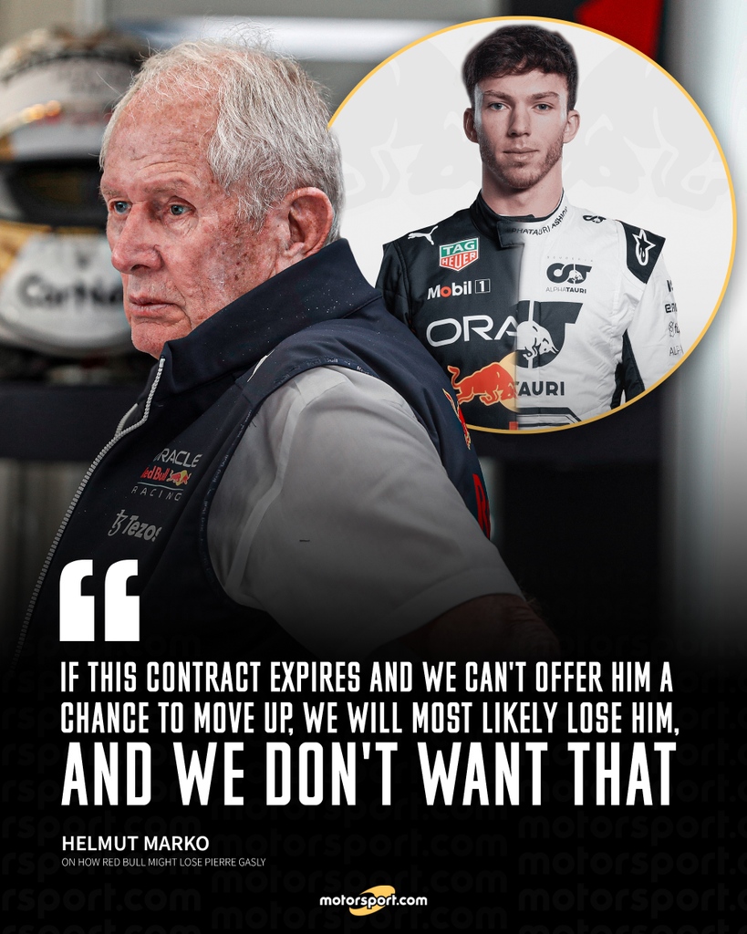 Motorsport's tweet photo. Will Gasly return to Red Bull or will they lose him?👀

#F1 #Formula1 #PierreGasly #RedBull #AlphaTauri #Motorsport https://t.co/zsJuZsiqhr