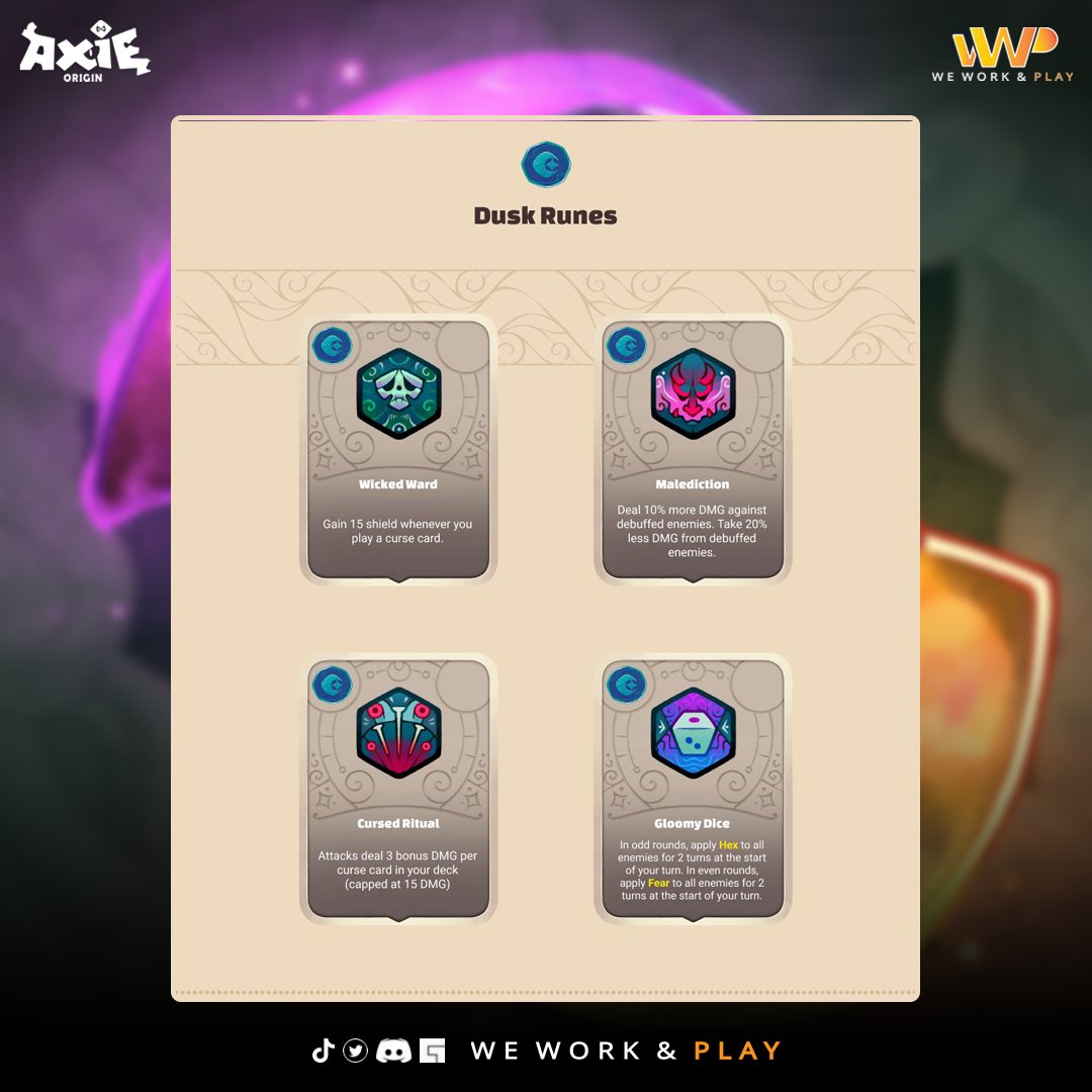 wwp_guild's tweet photo. 🤫 Mech, Dusk, &amp; Dawn Runes

These power-ups add new customization and theory crafting to Origin’s already robust meta!

Join WWP Guild on DISCORD: https://t.co/PYNnLvBkqX

#wwpofficial #AxieInfinity
#nfts #NFTGame 
#AxieScholar  #AxieScholarship https://t.co/OzfuDBeoye