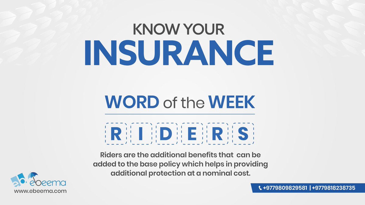 ebeema_'s tweet photo. Did you know you can amp up your insurance protection at a nominal cost?
#Ebeema #InsuranceinNepal #LifeInsurance #FinancialSecurity #FinancialFreedom #InsurancePlans https://t.co/5JhE7RlG4D
