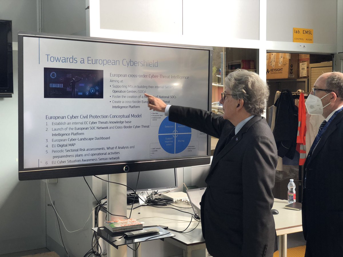 ThierryBreton's tweet photo. Artificial Intelligence is now at the core of our #cybersecurity efforts 🛡

#AI is used by the Commission’s researchers in Italy to help develop our Security Operation Centers (SOCs).

SOCs are key for our 🇪🇺 Cyber Shield.

#CyberCrisisTaskForce https://t.co/fPSDjeCPzj