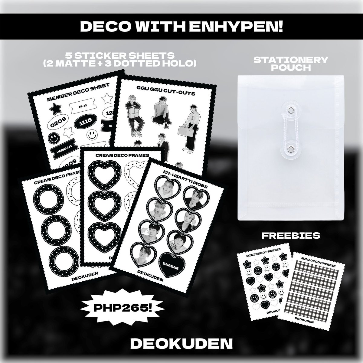 deokuden's tweet photo. DECO WITH ENHYPEN!
Now available! ☻
Product link: https://t.co/6p68QBfsNA

PH GIVEAWAY 🗯️🤍
 — winner of one chosen bundle
 𓏸 RT, like &amp; follow
 𓏸 Draw date: April 14 (Thurs), 6PM https://t.co/riW4AHB9Jw