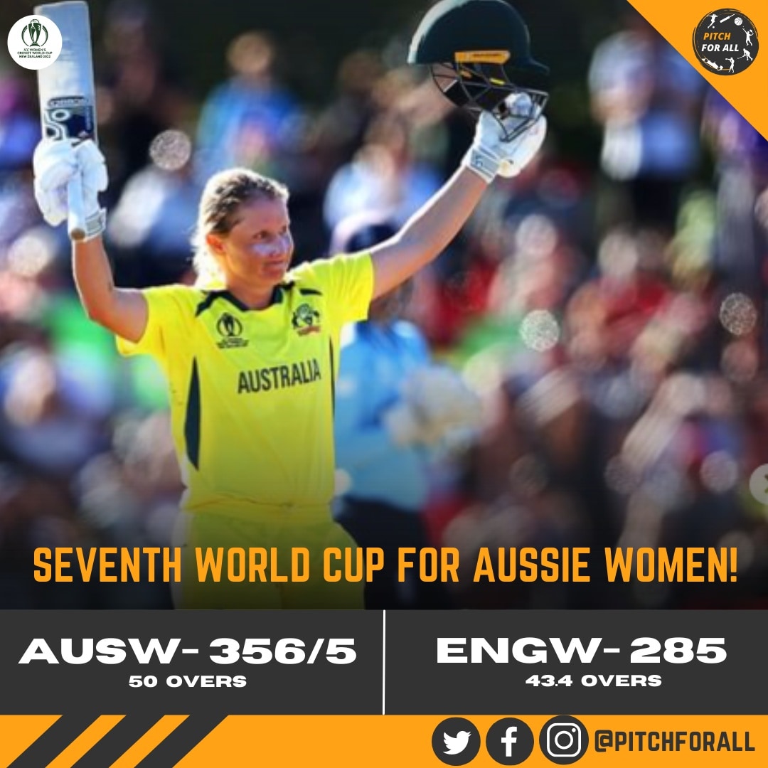 pitchforall's tweet photo. The @AusWomenCricket team are World Cup Champions for a seventh time as they win by 71 runs against @englandcricket in the @cricketworldcup 2022. 
-
-
#sports #worldcup2022 #australia #vs #england #winner #athletes #explorepage #digitalmediagr
#pitchforall https://t.co/bDa1SWwVGZ