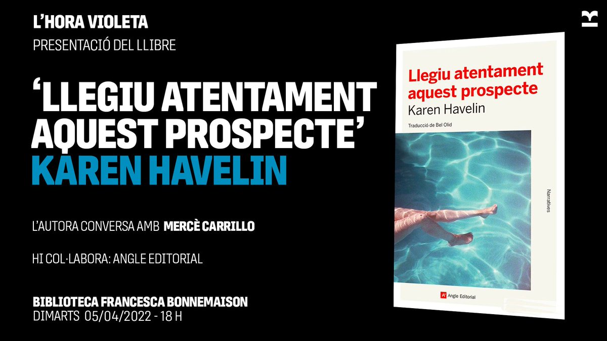 🔴 Atenció!!! <a href="/angleeditorial/">Angle Editorial</a> ha publicat la novel.la "Llegiu atentament aquest prospecte", en la qual @Karen_Havelin, una autora noruega, plasma com és la vivència de l'#endometriosi.
No hi falteu a la presentació! #llegirencatalà #SantJordi2022 #biblioteques