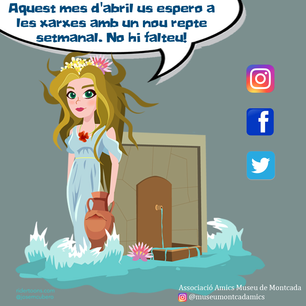 Mírnia és la nimfa protectora de les aigües 
de Montcada que vetlla per la recuperació històrica 
del nostre Turó. 🧚‍♀️💧
Cada setmana la descobrireu a les vostres xarxes socials amb un nou repte. Us hi esperem! 🔝