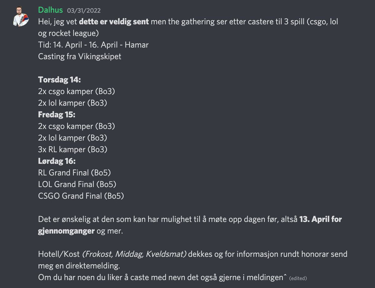Du burde ha en veldig god grunn til å ikke sende melding, slike ting kan gi en skikkelig kickstart videre om casting er noe du liker.

Kontakt Dalhus her:
discord.gg/hZW8ZSKbua