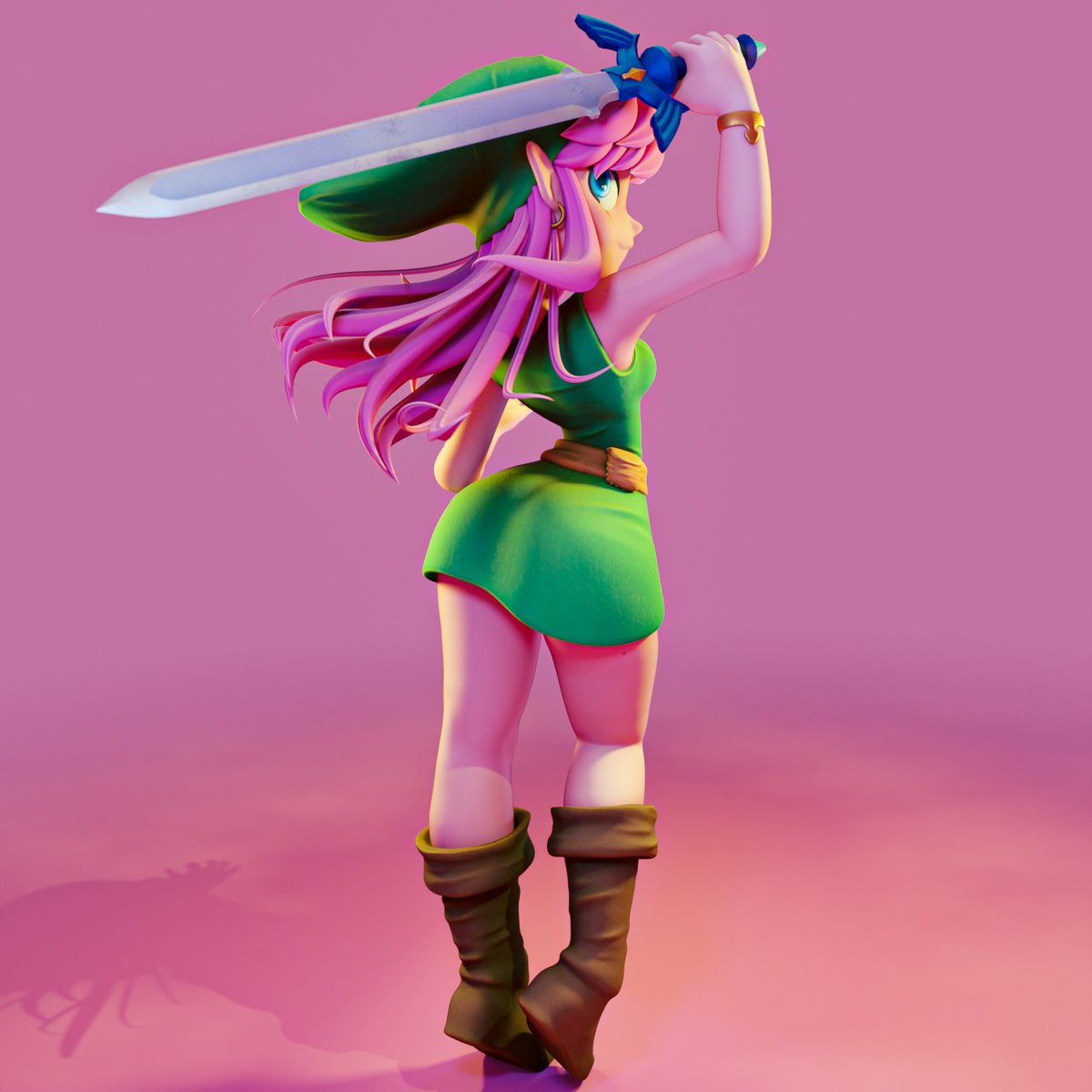 Zhed_Titus's tweet photo. New pose for my #Pinkle character. Yes, It's a #waifu version of #link from the universe of #Zelda but with #pink hair ! Made with #Blender3d & a lot of #love 🫶💕 https://t.co/xIt8OZgR22