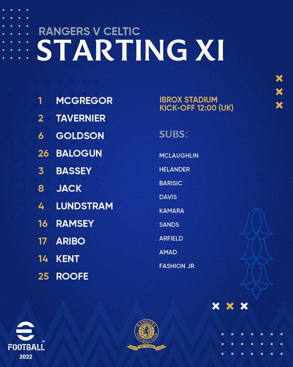 RangersFC's tweet image. 🆕 Today's #RangersFC team to face Celtic in the Old Firm derby at Ibrox.

👉 Full Team News: rng.rs/37bnn5P