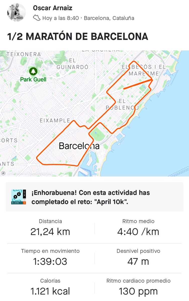 oscaram19711207's tweet photo. MMP En la 1/2 Maratón de Barcelona !. Gracias @xyecrespo por hacer de liebre y tirar de mi y animar, sobre todo los 4 últimos K. 9 minutos menos que la pasada 1/2 en octubre. 01:39 minutos. 🏃♂️💪🏽🏃♀️
@kmsxela
@elrinconcorredo @practicarunning @gilicombo
#KMSxELA
#practicarunning https://t.co/XjNLz1JLTR