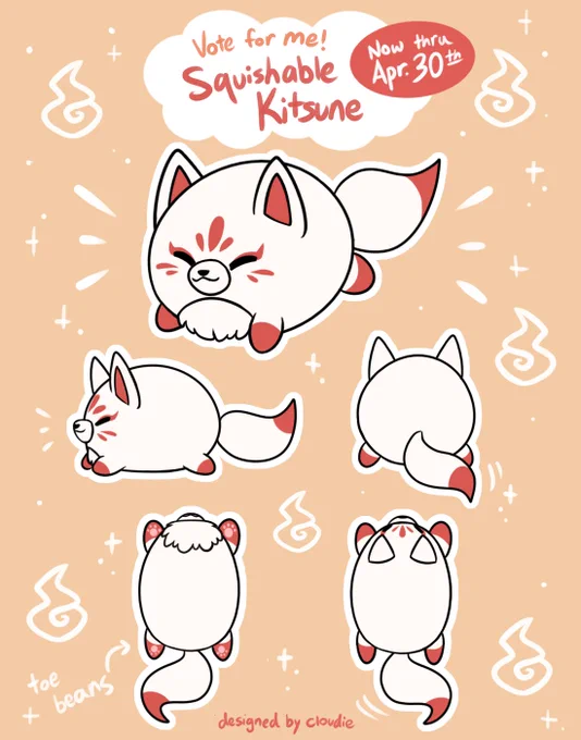 My latest plush design has been accepted for 's Open Squish contest!Would you like to see a cute little kitsune become a reality? From now until April 30th, you can vote on my design to become the next Squishable!VOTE   