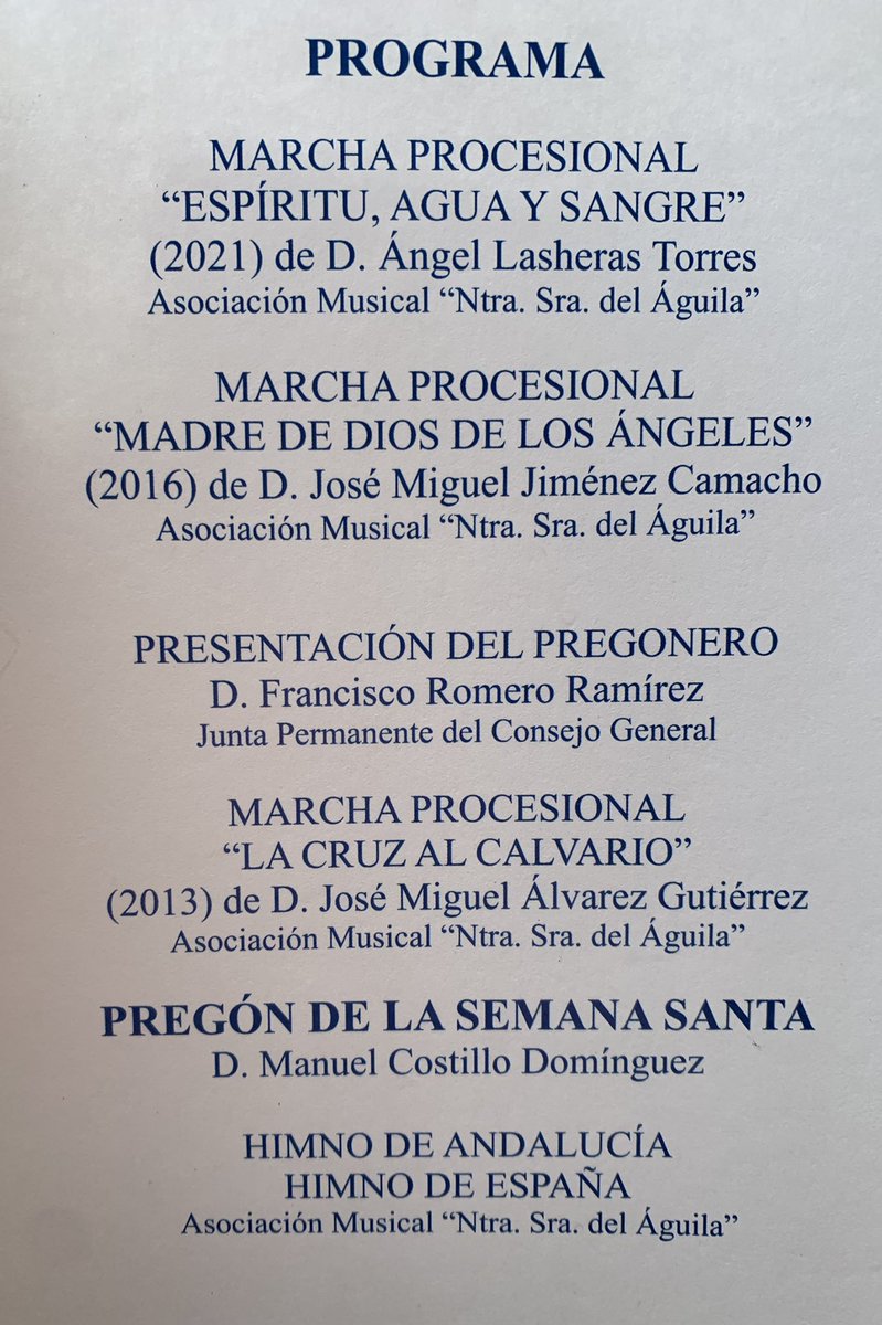 Hoy en el pregón de la Semana Santa de nuestra ciudad, donde pregonará la llegada de nuestra Semana Santa Manuel Costillo, se escuchará la marcha en honor a nuestra Titular Madre de Dios de los Ángeles.
Un orgullo para nuestra Hermandad.
Gracias al <a href="/consejoHHalcala/">consejoHHalcalá</a>