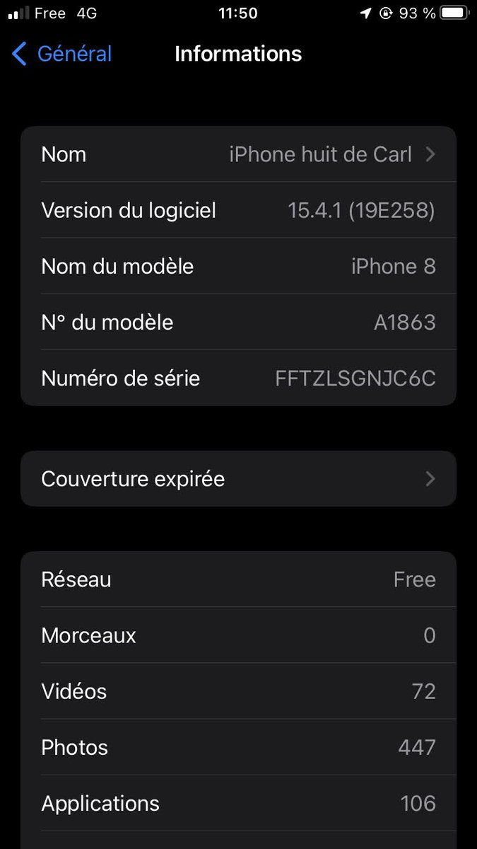 CarLounet72's tweet photo. @Free_1337 Vous indiquez "iPhone 8 Modèle A1905" mais pouvez-vous m'en dire plus pour un iPhone 8 Modèle A1863 acheté chez Free (en mars 2021, reconditionné) ? https://t.co/AhzTcVx2sR