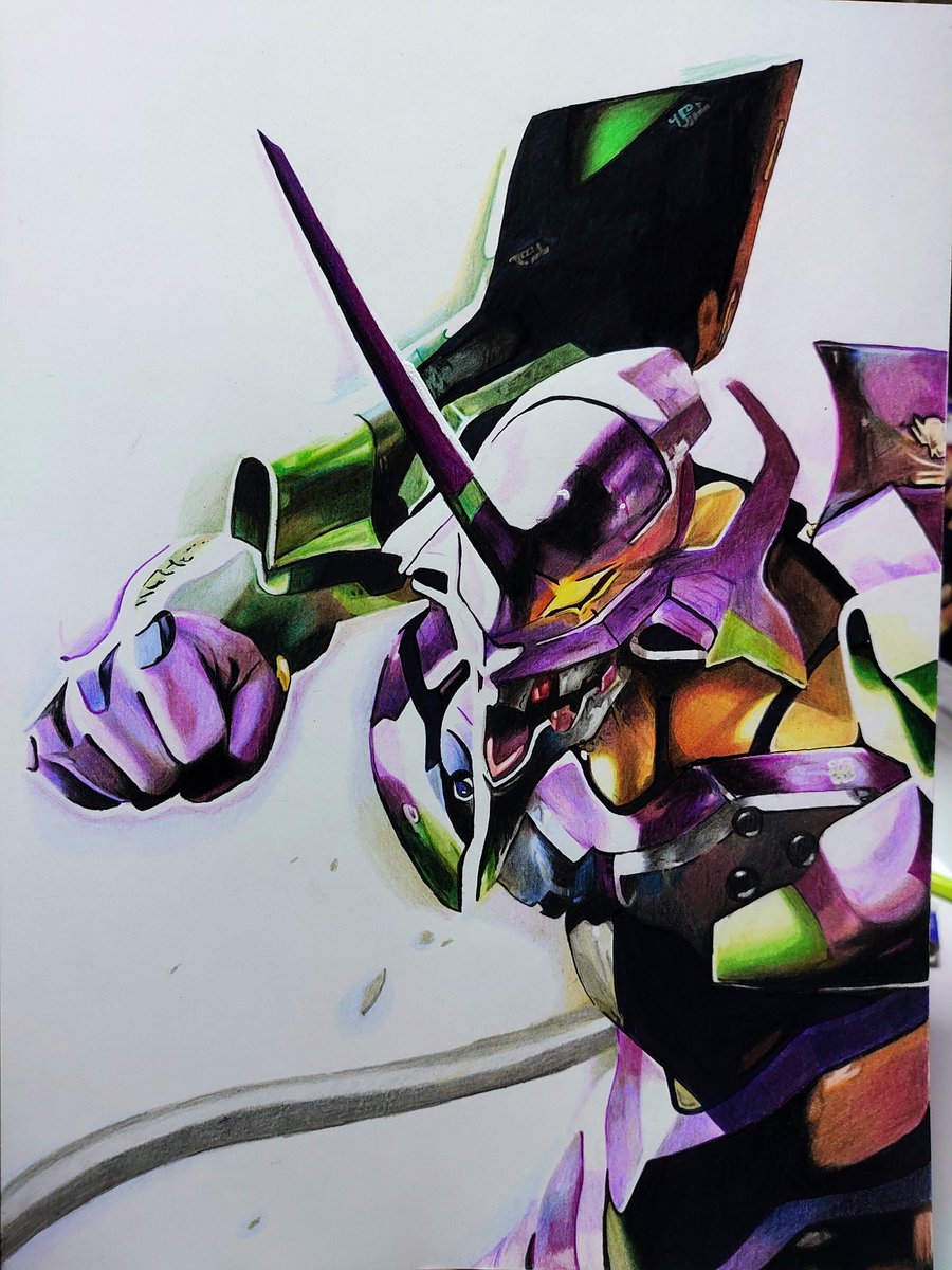 mohhi_07's tweet photo. 約2年前の初号機リメイクしました！
もう2年前？！
めっちゃ上手く描けたと思う(＾ω＾)
左が2年前、右が現在です！

#エヴァンゲリオン 
#初号機 #模写
#アナログイラスト #色鉛筆 https://t.co/SDtIq0c2MA