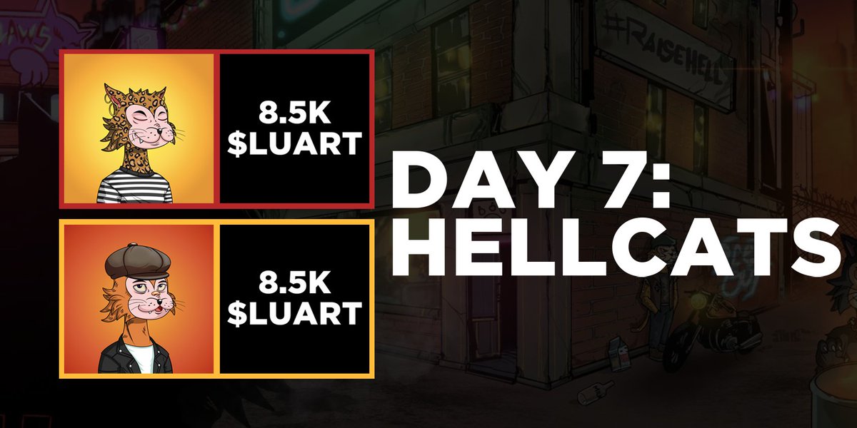 The final day of giveaways is here with <a href="/luart_io/">Luart</a>!

✅ RT &amp; Tag 2 #Lunatics
✅ Join us in discord
✅ Follow <a href="/HellCatsNFT/">HellCats 🔴</a> 

discord.gg/hellcatsnft