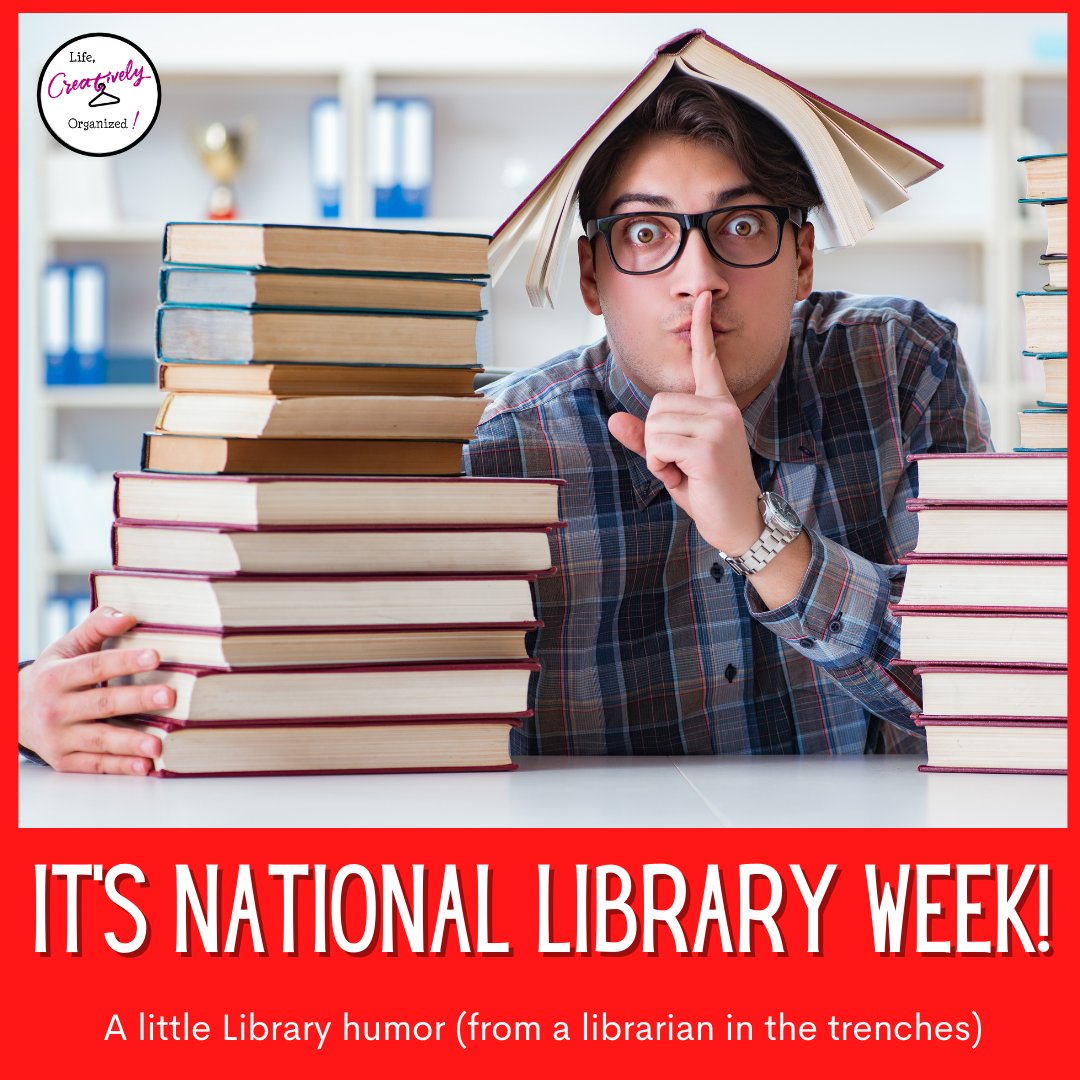 EconOrganizer's tweet photo. It's National Library Week!⁠
⁠
 I'm a retired librarian.⁠ Check out some library humor. 
https://t.co/0IFUnRbItd
⁠
Next time you visit a library, tell the staff you appreciate them. Means a lot to us!😊
⁠
#nationallibraryweek  #library #retiredlibrariansneverretire #bookworm https://t.co/4kdfNJXEhZ