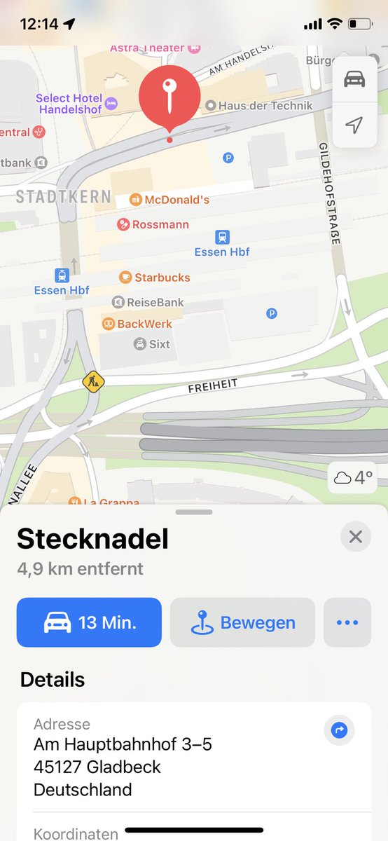 fuchs_cdu's tweet photo. @AppleSupport Was soll das? Bin mir ziemlich sicher, dass der Essen Hbf in Essen ist und nicht in Glabeck. https://t.co/7MZFAxCmGb