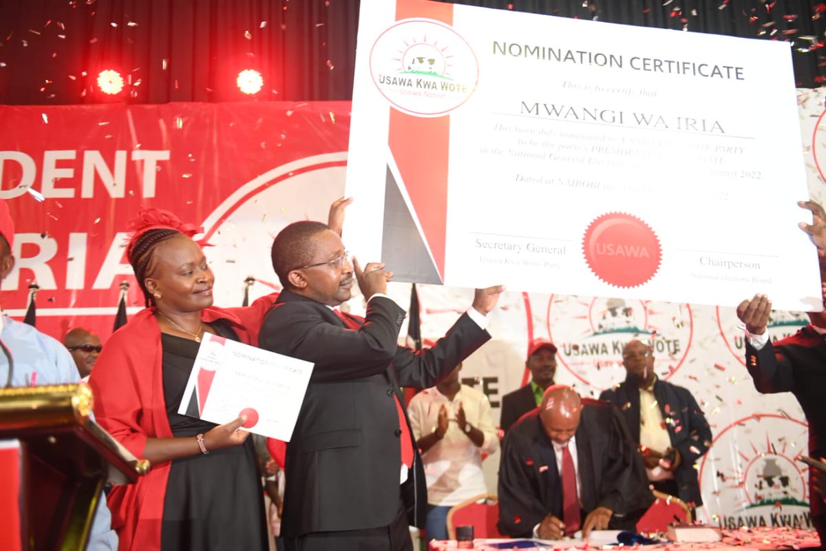UsawaParty's tweet photo. H.E Mwangi wa Iria receiving Presidential Nomination Certificate at KICC https://t.co/bv7AXGpyZB
