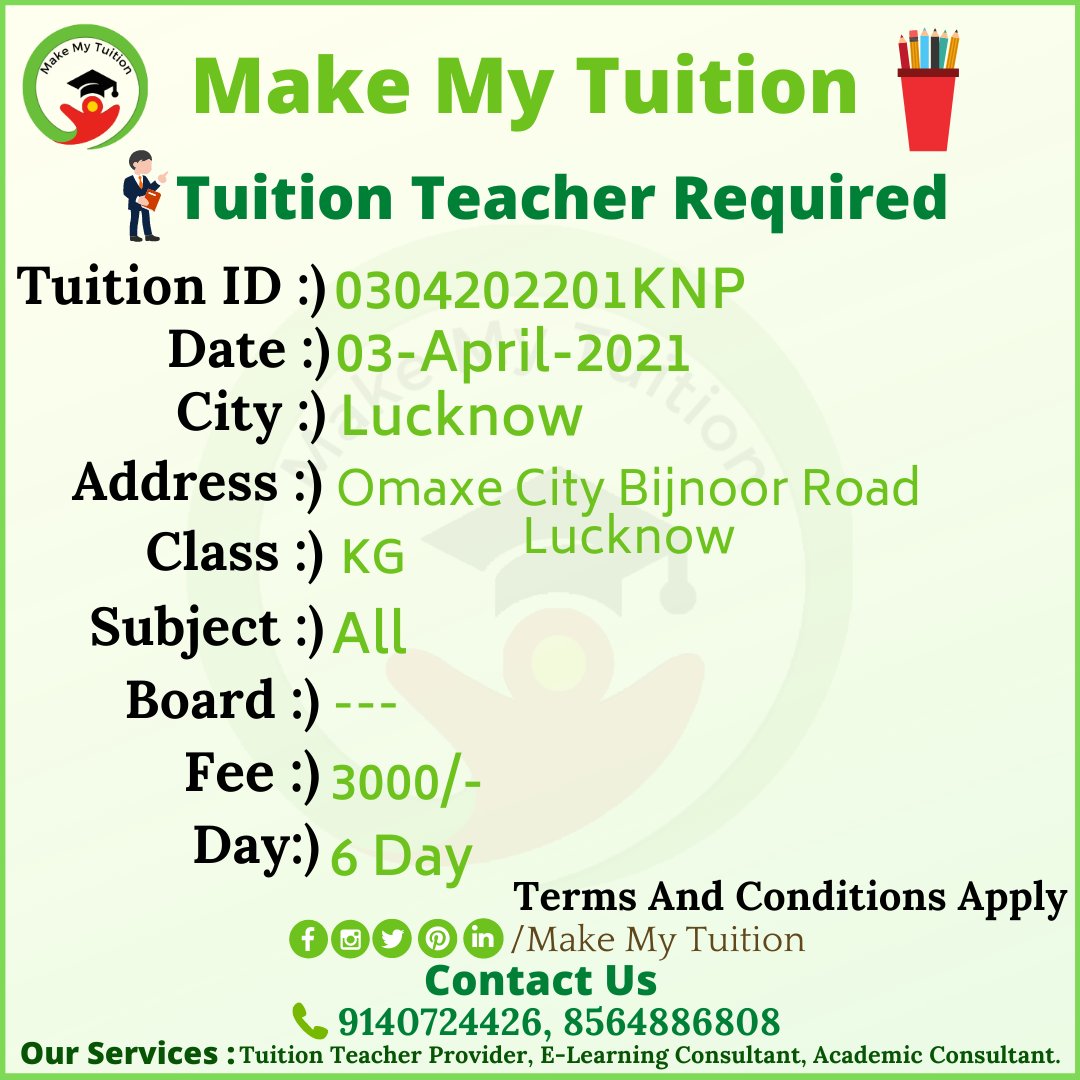 makemytuition's tweet photo. Tuition Job Available In Omaxe City Lucknow. 
#education #learning #school #love #motivation #students #study #covid #student #children #india #teacher #college #science #knowledge #kids #learn #university #business #community #teaching #inspiration #instagood #teachers https://t.co/SVD8GLxz7d