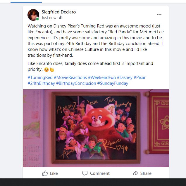 princeeric323's tweet photo. 💜 Done watching ahead this Disney Pixar's movie "Turning Red" for today (part of my 24th Birthday and Birthday Conclusion) to be as a last day ahead.
I've left my movie reaction to be taken soon afterward this movie. 😊
#TurningRed #TurningRedPH #Disney #Pixar #MovieReaction https://t.co/JQaMSzI9Mu