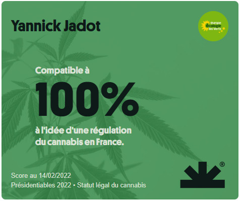 Yannick Jadot est aussi le candidat le mieux classé pour assurer une légalisation régulée du cannabis selon NORML