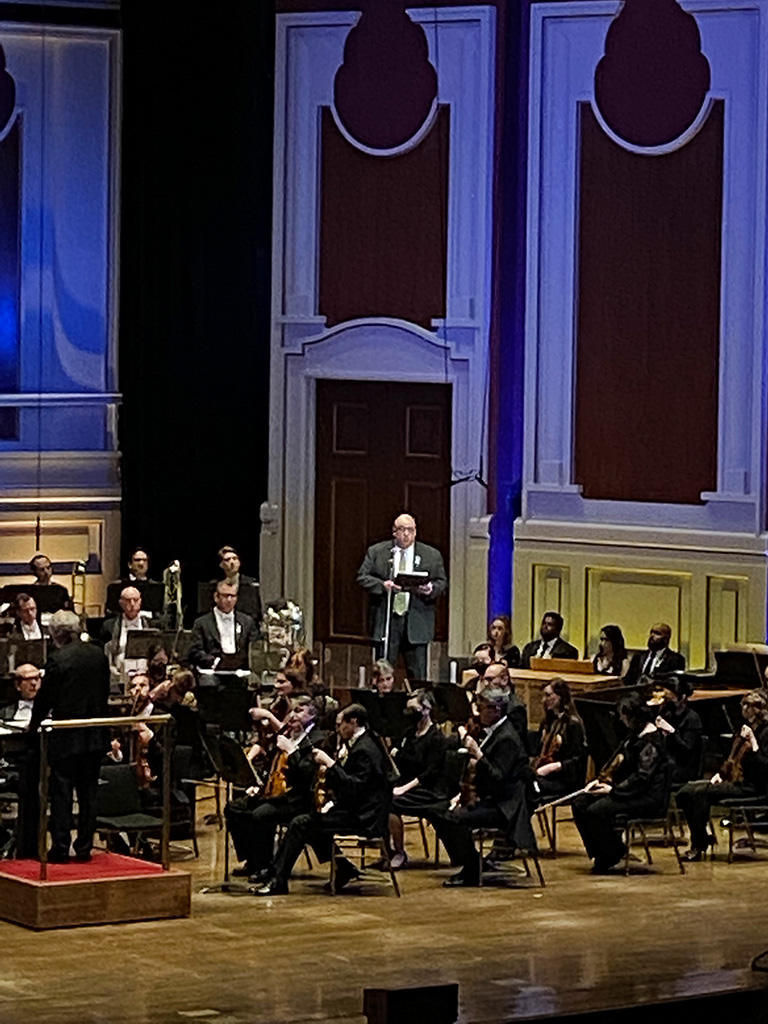 In solidarity with the people of Ukraine, the <a href="/MPSoM/">Mary Pappert S.o.M.</a> student choir Voices of Spirit performed two beautiful songs at "A Concert for Peace: Humanitarian Relief for Ukraine" at Heinz Hall. Prof. of Music Education and Chair of Performance Dr. Stephen Benham also read a poem.