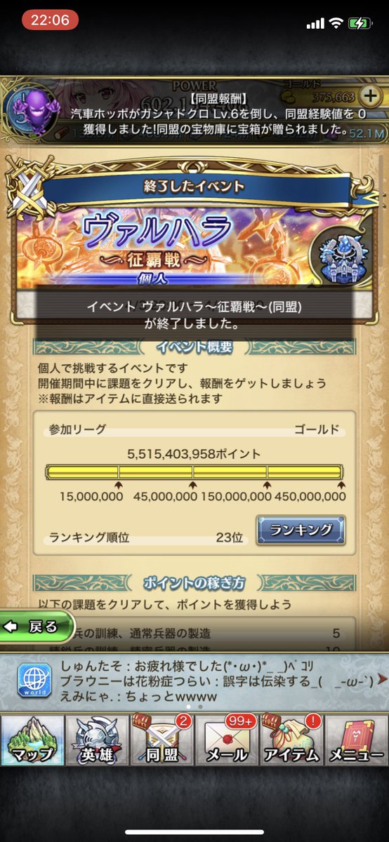 hatirokuakuya's tweet photo. 報告！！
33鯖制覇！！
同盟4位！！
個人23位！！
33鯖3連覇達成！！ 
#クリユニ https://t.co/FZ5kIfDWtE