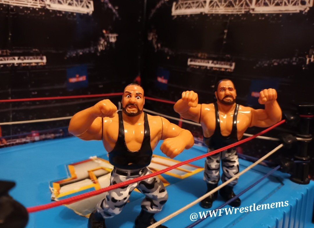 WWFwrestlemems's tweet photo. The Bushwackers celebrating there win at Wrestlemania V after defeating The Fabulous Rougeau Brothers. 
#wrestlemaniaV #thebushwackers #bushwackers #thefabulousrougeaubrothers #wwf #wwe @BushwhackerLuke #bushwackerluke https://t.co/EPI3xCIgQl