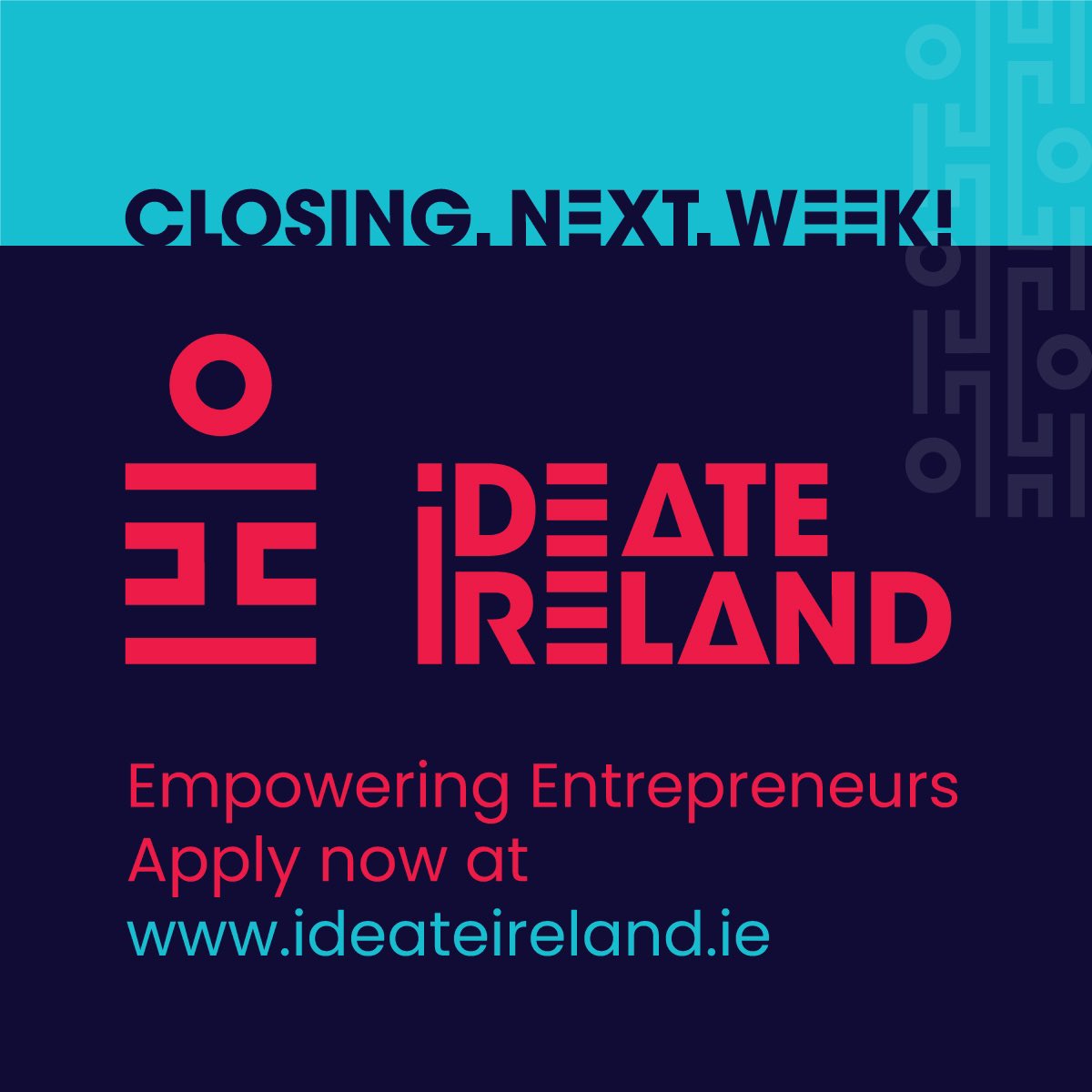 ideate_ireland's tweet photo. The deadline for applying to #IDEATEIreland is Thursday, 7th April.

To find out more about submitting an application and to apply, click here: https://t.co/EmwpXoPEaD

#EmpoweringEntrepreneurs #StartUps #IDEATEIreland #IDEATE https://t.co/Ckfe0W2Hhy