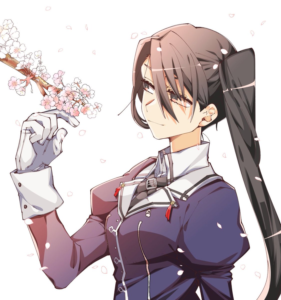nachi (kancolle) 1girl solo long hair gloves side ponytail uniform white gloves  illustration images