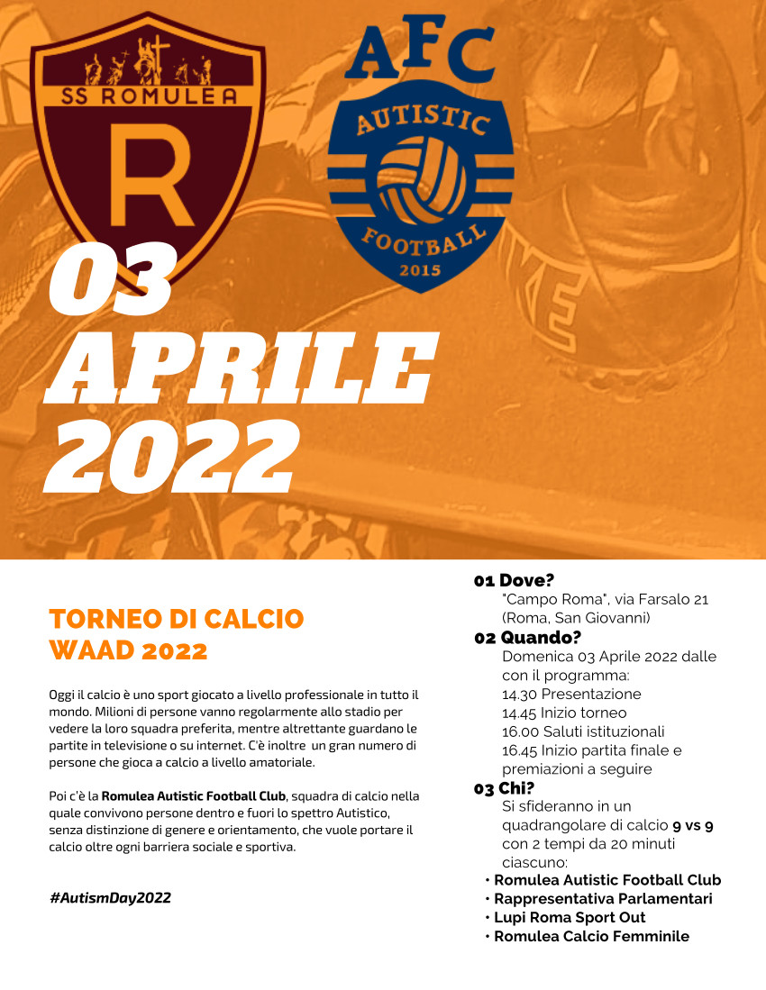 AutisticFClub's tweet photo. Oggi alle 14:30 scendiamo in campo insieme a Deputati e Senatori per celebrare #AutismDay2022: torneo di calcio fra @AutisticFClub, #NazionaleItalianaParlamentari, Lupi Roma Outsport e Romulea femminile grazie a Fondazione Baroni, Gruppo Asperger onlus e Gruppo Asperger Lazio ODV https://t.co/BffmwCd5Re